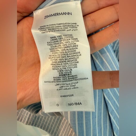 ZIMMERMANN Light Blue Striped Long Sleeve Utility Midi Dress, size 0 - Picture 16 of 16